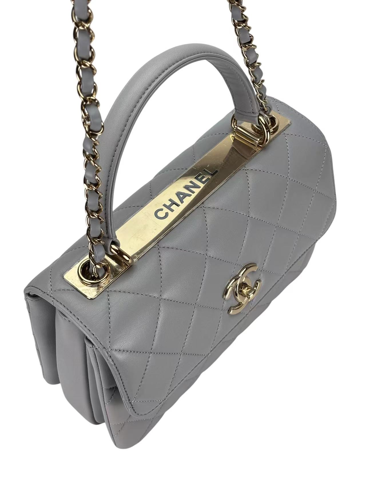 CHANEL - Gray Lambskin Trendy CC Small Hand Chain Bag