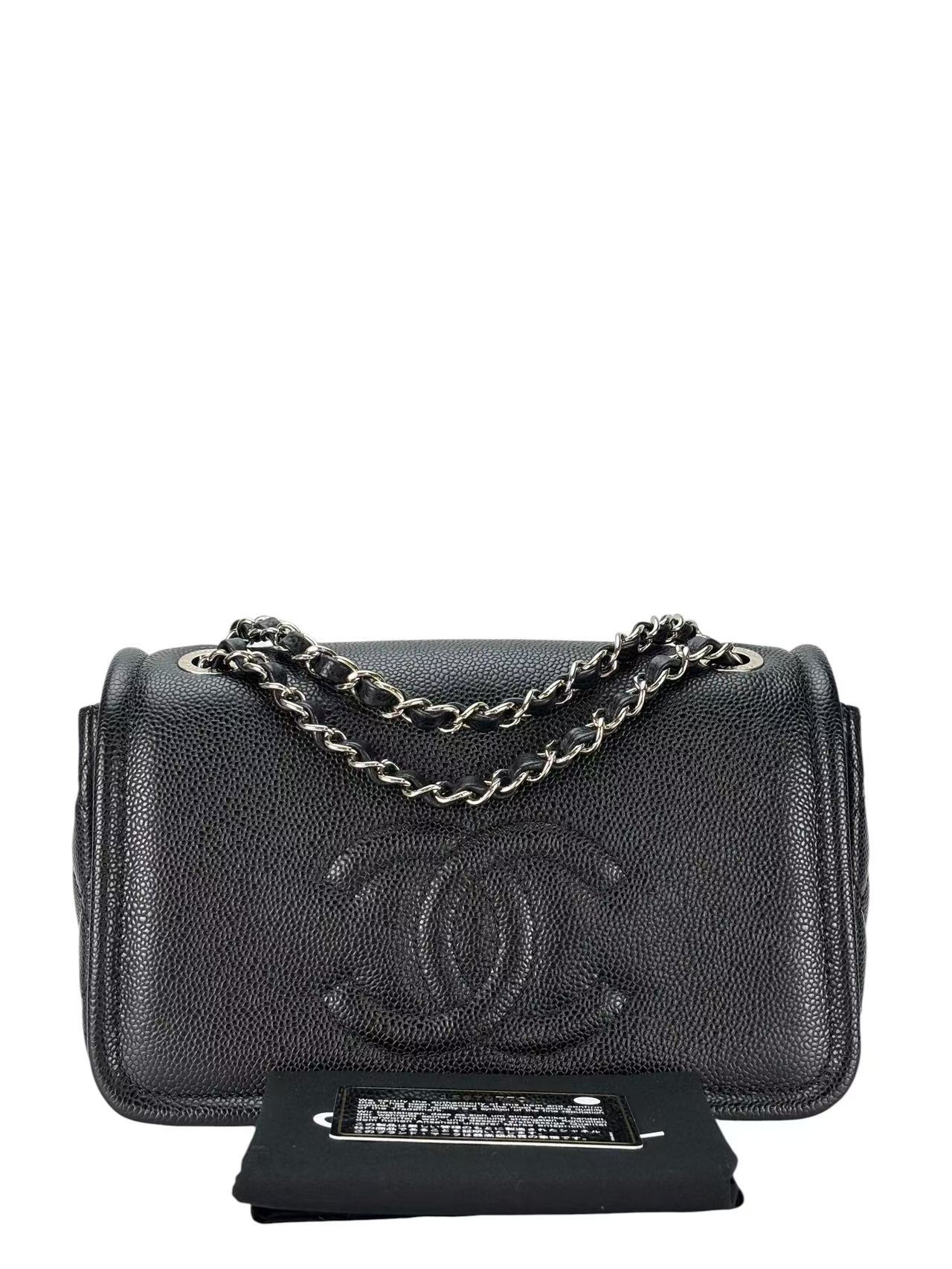 CHANEL - CC Logo Chain Shoulder Bag Black Caviar Sliver Hardware