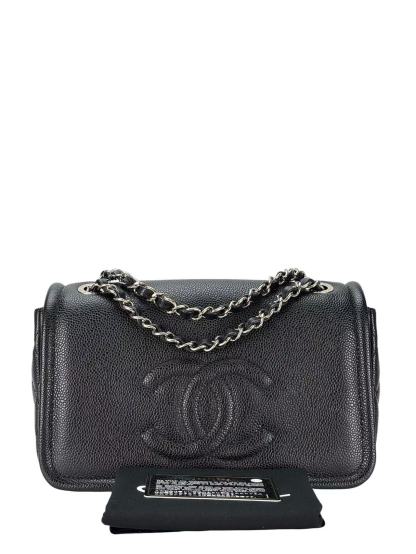 CHANEL - CC Logo Chain Shoulder Bag Black Caviar Sliver Hardware