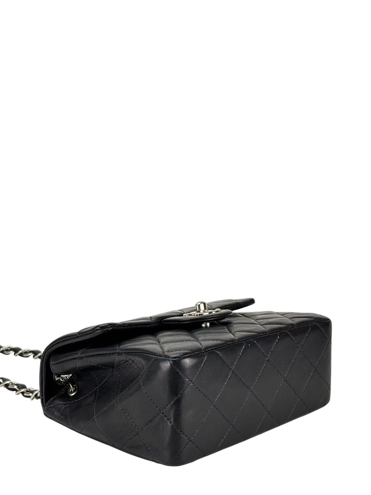 CHANEL - Mini Flap Bag  Black Lambskin Silver Hardware