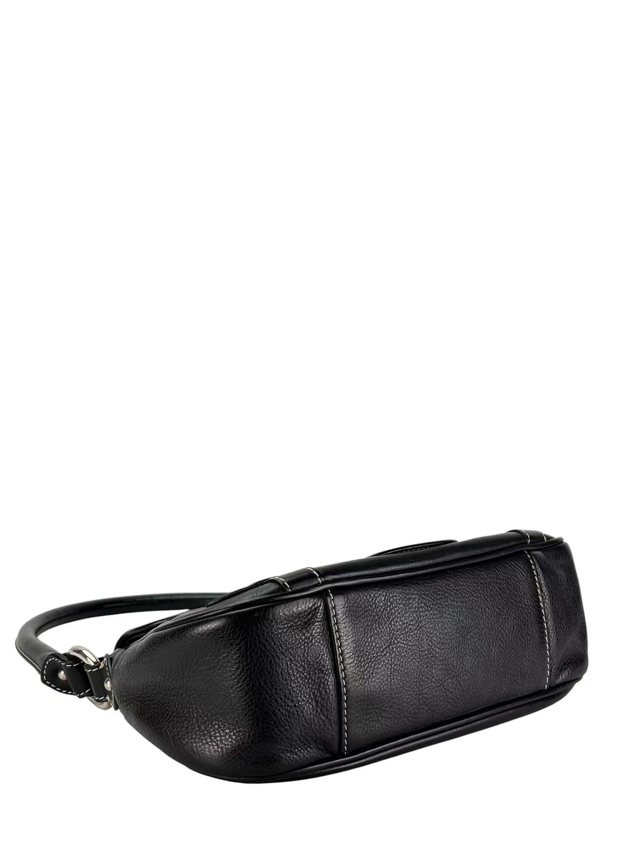 CHRISTIAN DIOR - Black Leather One Shoulder Bag Silver Hardware
