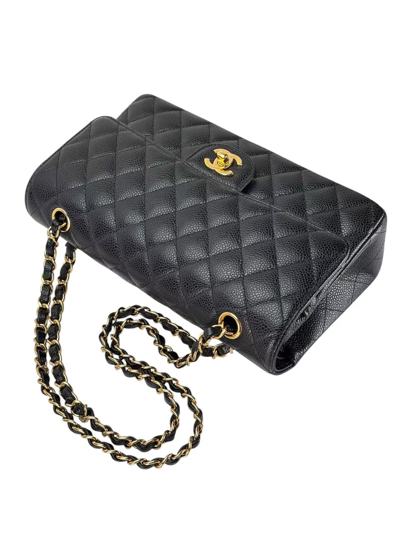 CHANEL - Medium Classic Double Flap Bag Black Caviar Gold Hardware (CF25) 