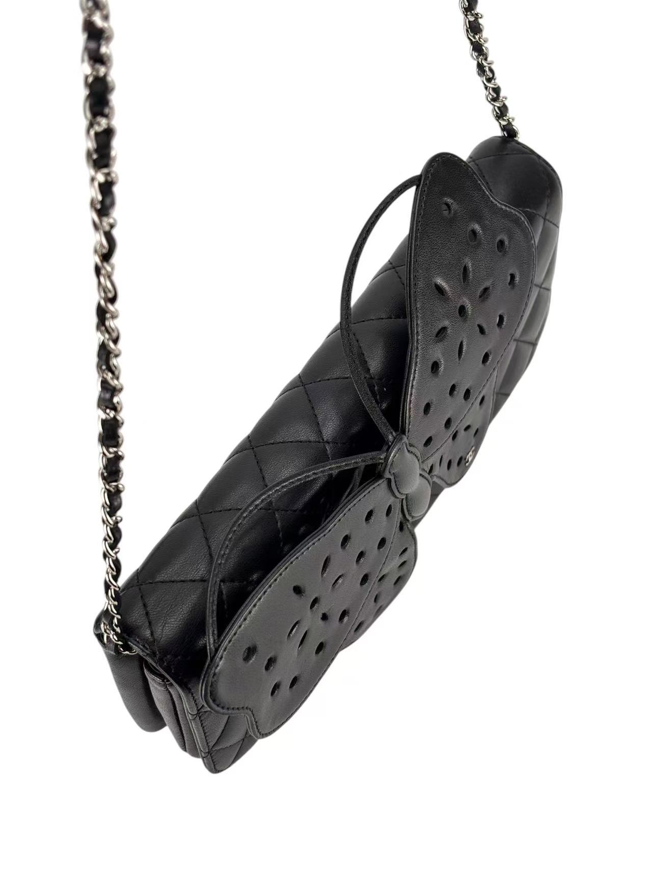 CHANEL - Matelasse Chain Shoulder Bag Butterfly Black Lambskin Sliver Hardware