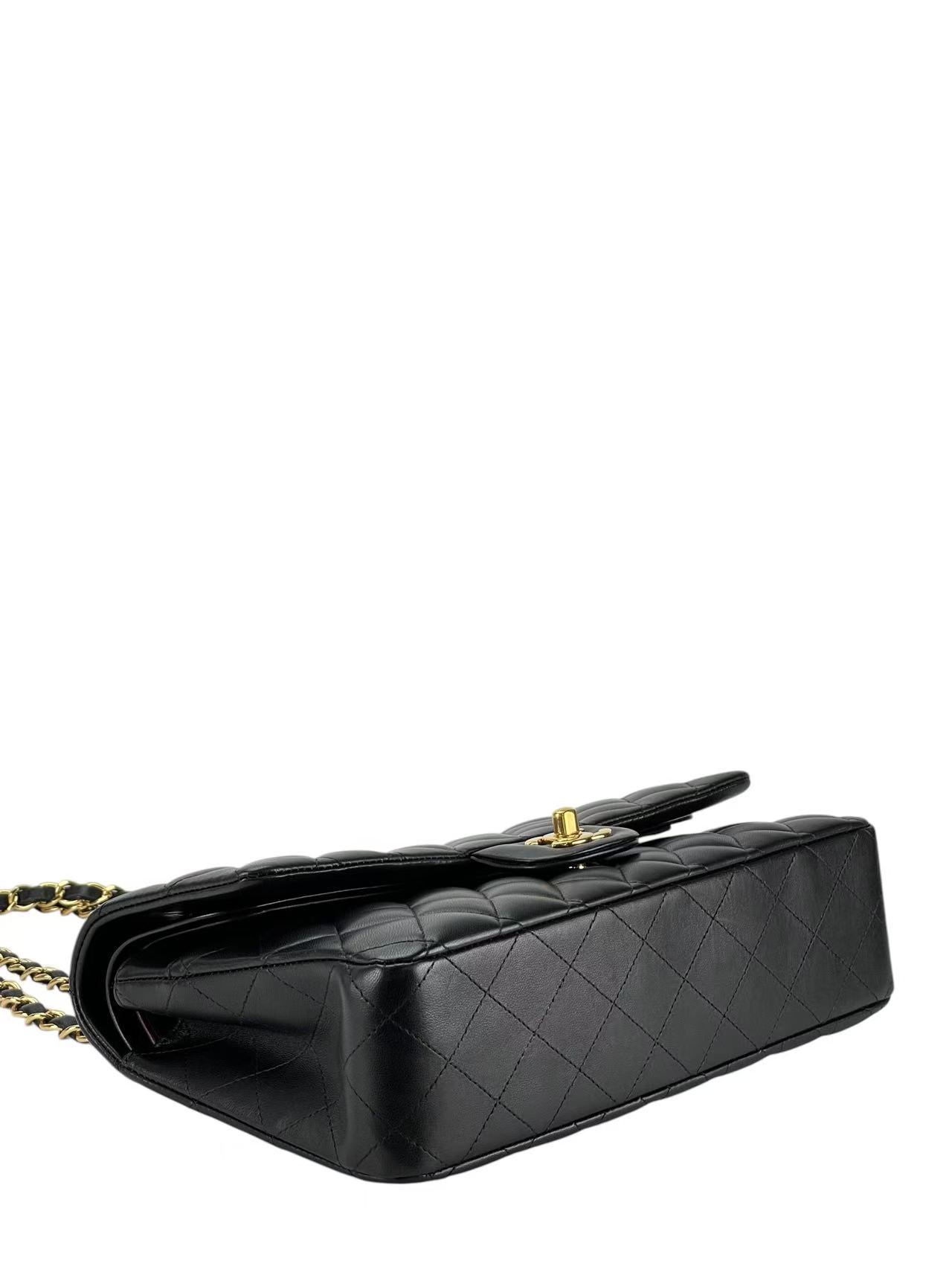 CHANEL - Medium Classic Double Flap Bag Black Lambskin Gold Hardware (CF25)