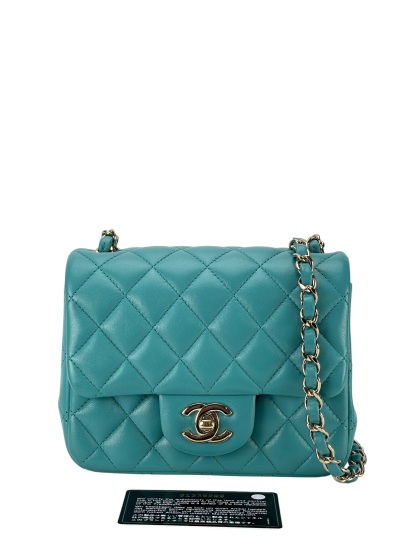 CHANEL - Green Lambskin Mini Classic Square Flap Shoulder Bag 17