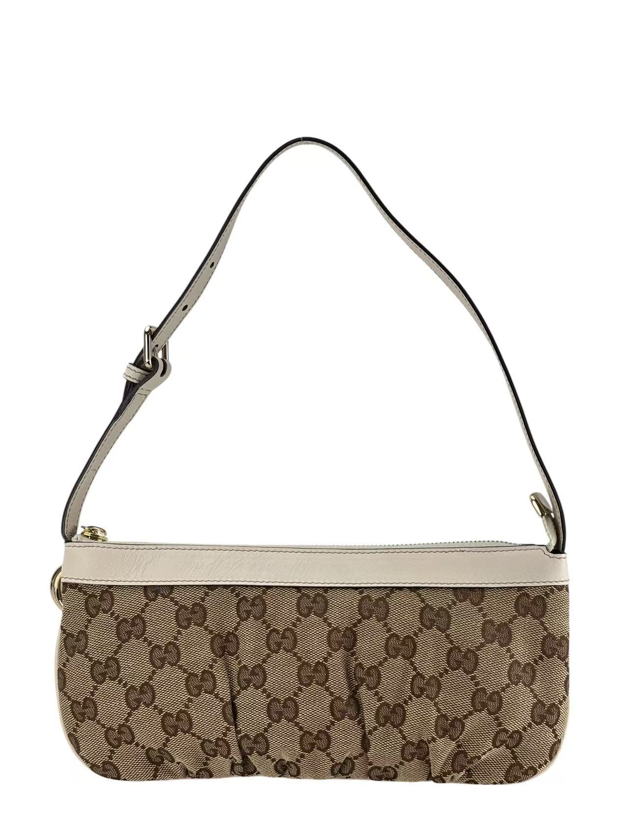 GUCCI - Beige Canvas Pochette Shoulder Bag