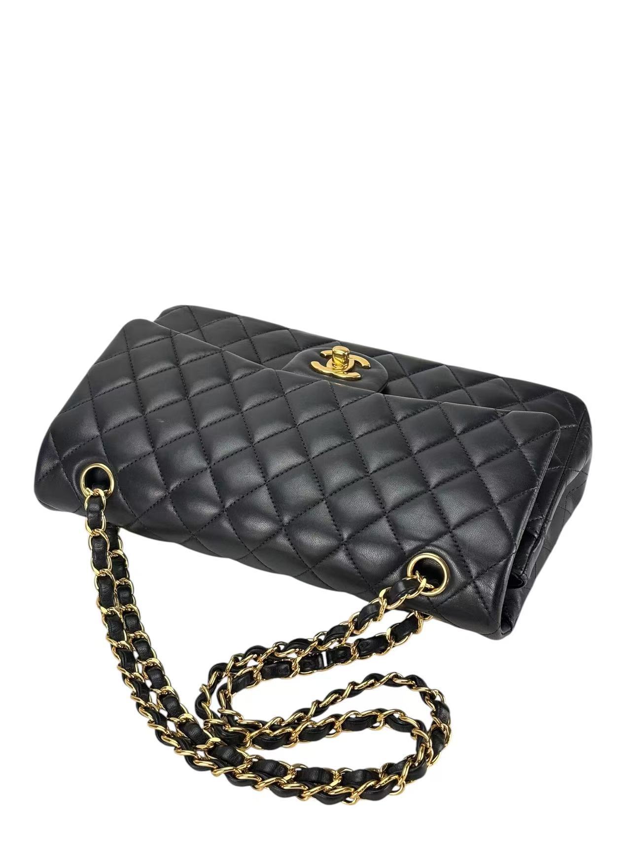 CHANEL - Medium Classic Double Flap Bag Black Lambskin Gold Hardware (CF25)