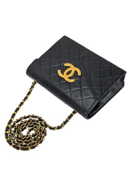 CHANEL - Big CC Logo Shoulder Bag Black Lambskin Gold Hardware