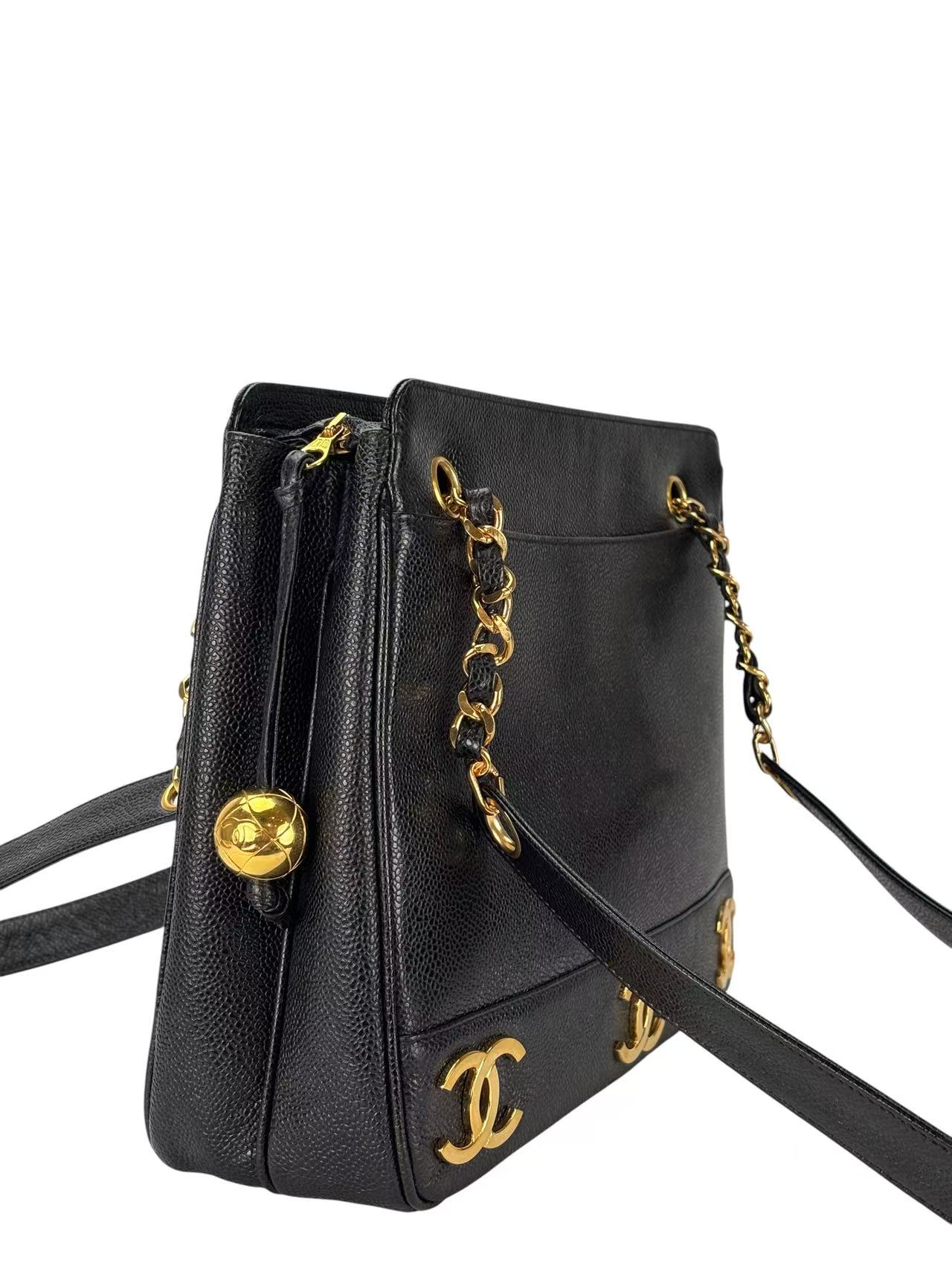 CHANEL - Black Caviar Triple CC Shoulder Tote Bag