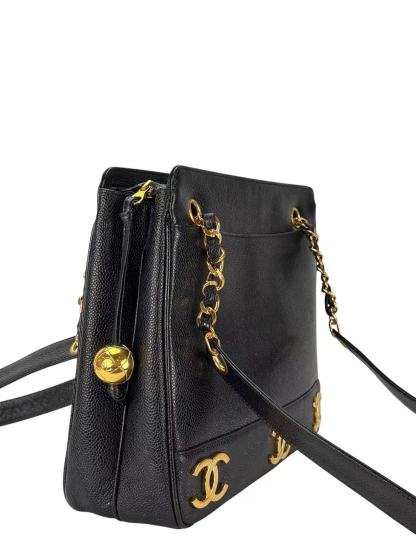 CHANEL - Black Caviar Triple CC Shoulder Tote Bag