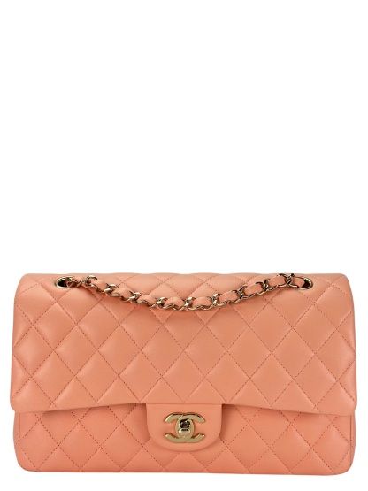 CHANEL - Medium Classic Double Flap Bag Light Orange Lambskin Sliver Hardware (CF25)