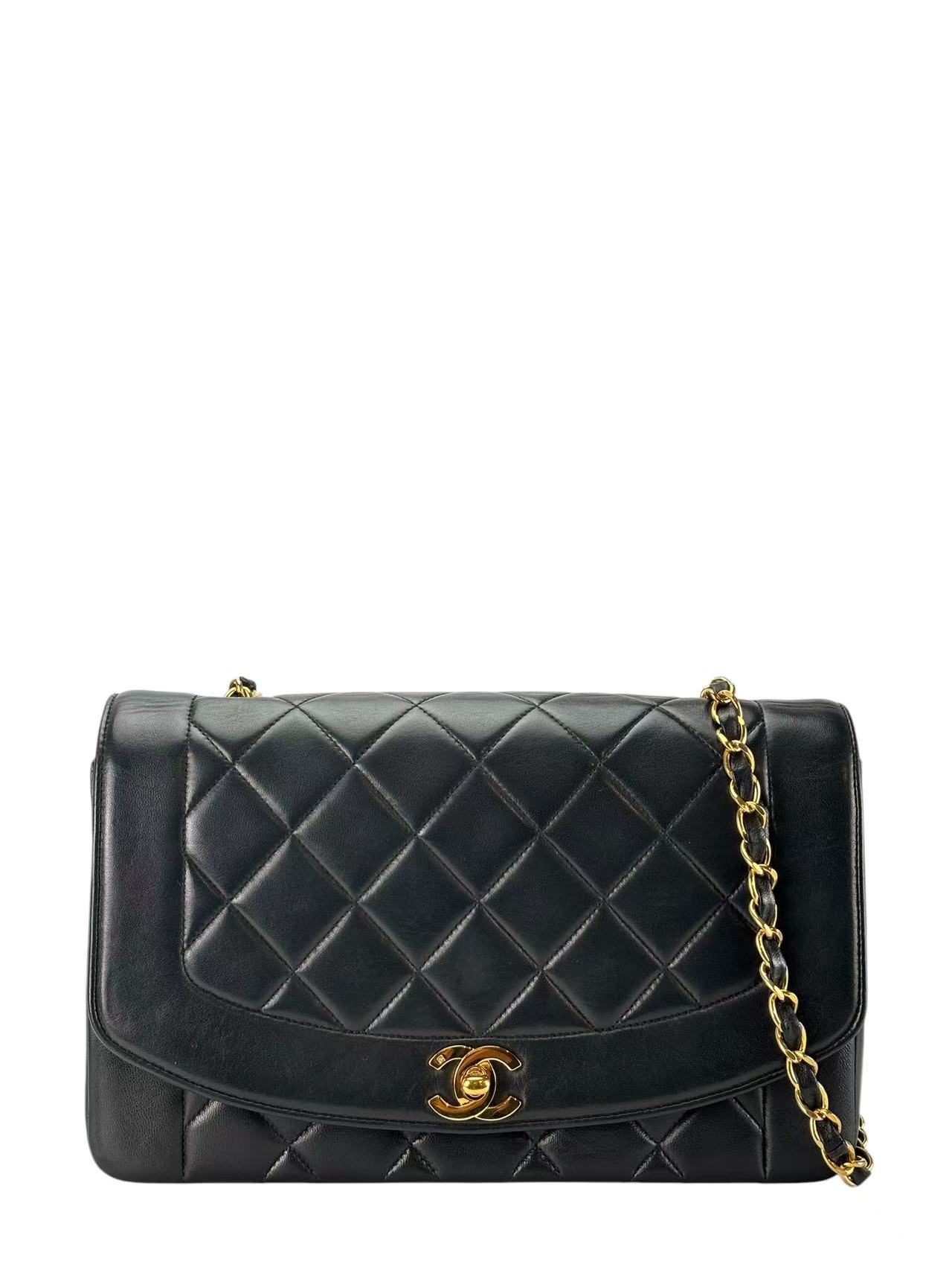 CHANEL - Black Lambskin Medium Diana Shoulder Bag