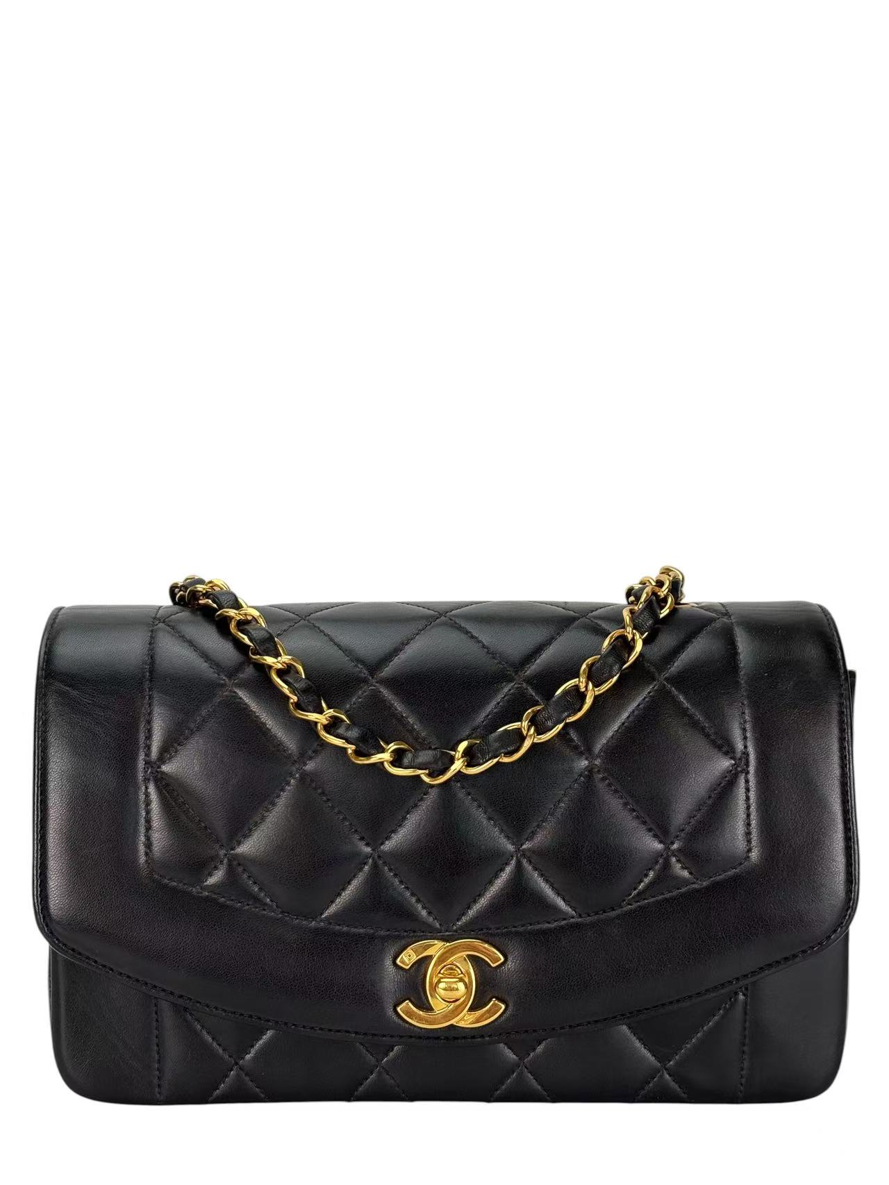 CHANEL - Black Lambskin  Small Diana Shoulder Bag