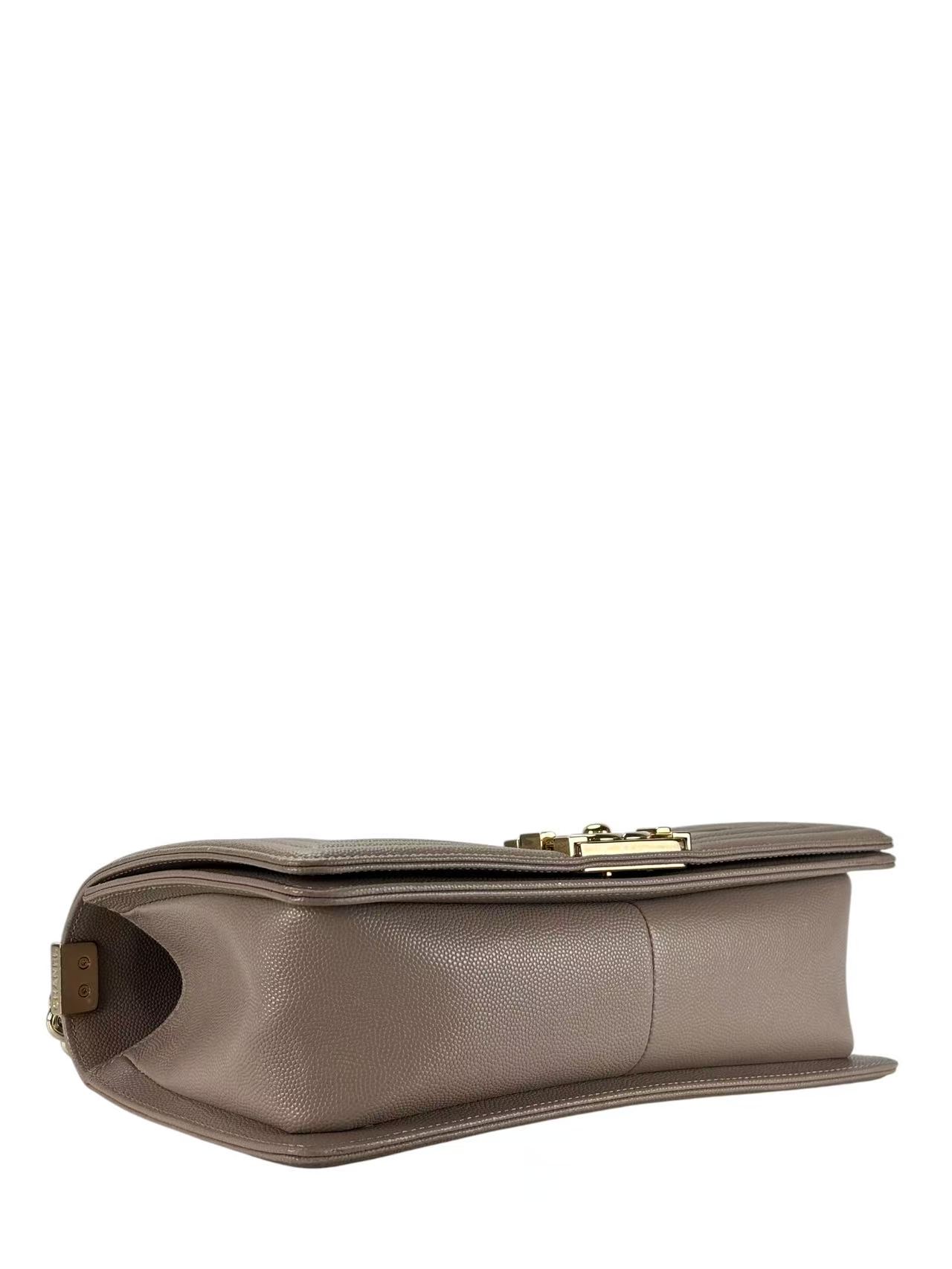 CHANEL - Medium Boy Flap Bag Beige Caviar Metal Gold