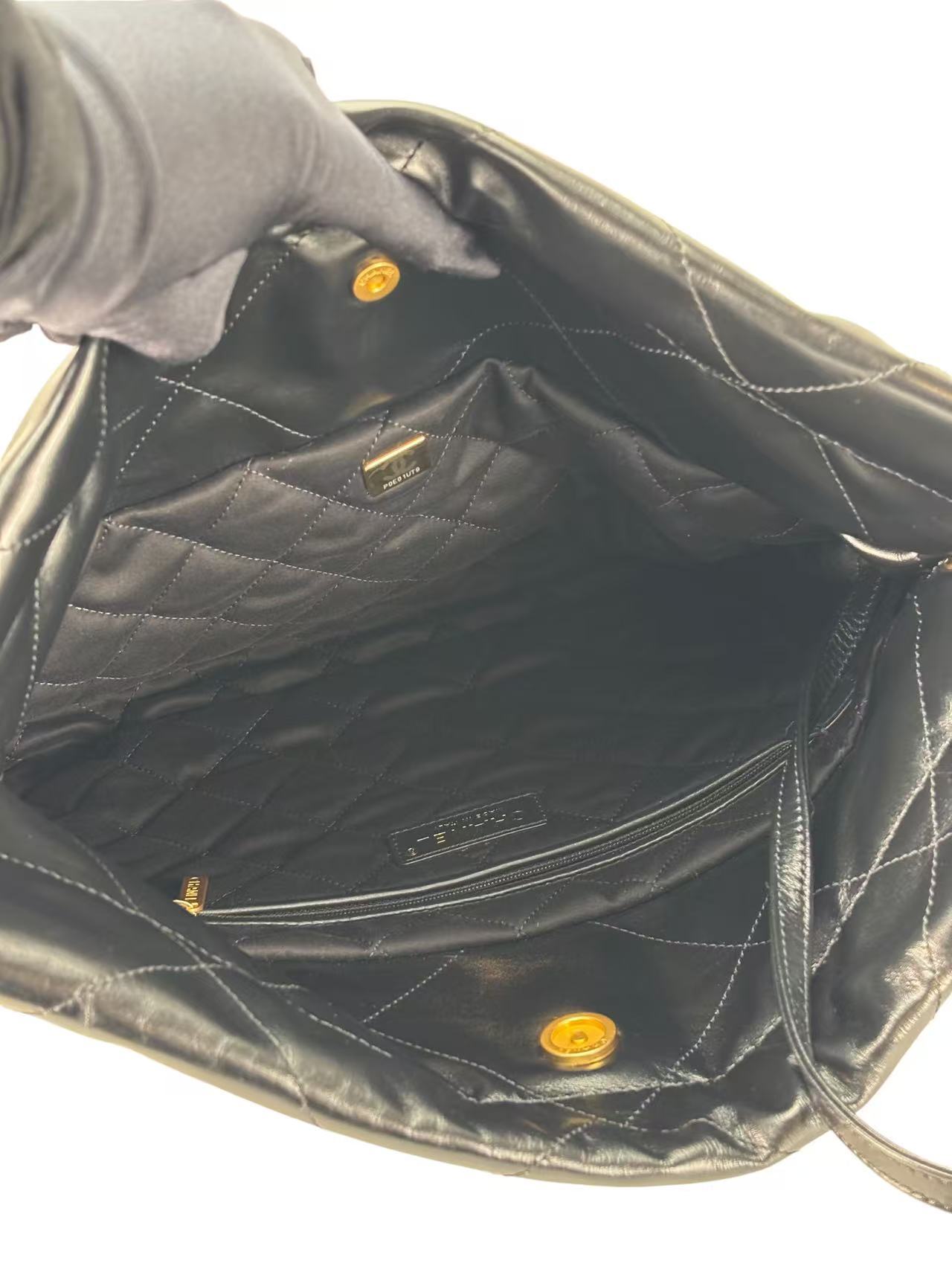 CHANEL - 22 Bag Black Calfskin Gold Hardware Small 