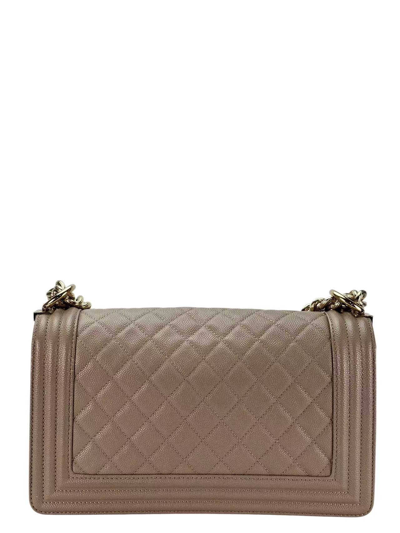 CHANEL - Medium Boy Flap Bag Beige Caviar Metal Gold
