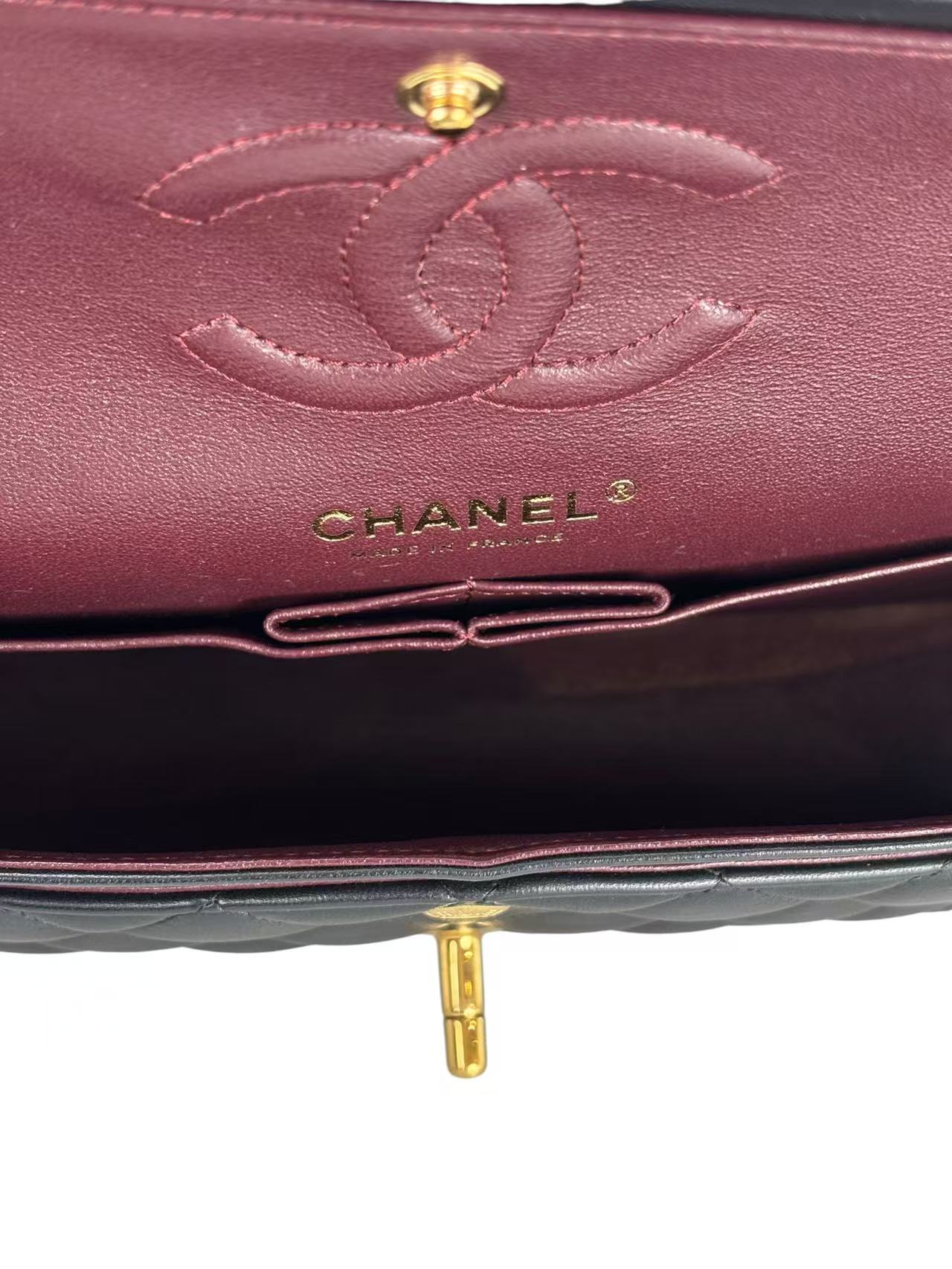 CHANEL - Double Face Small Classic Double Flap Bag Black Lambskin Gold Hardware (CF23)