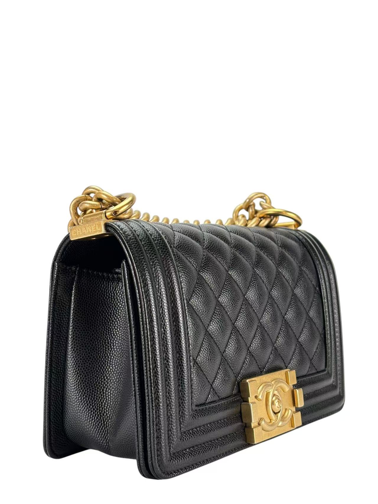 CHANEL - Small Boy Flap Bag Black Caviar Gold Hardware