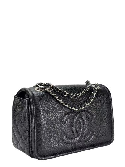 CHANEL - CC Logo Chain Shoulder Bag Black Caviar Sliver Hardware