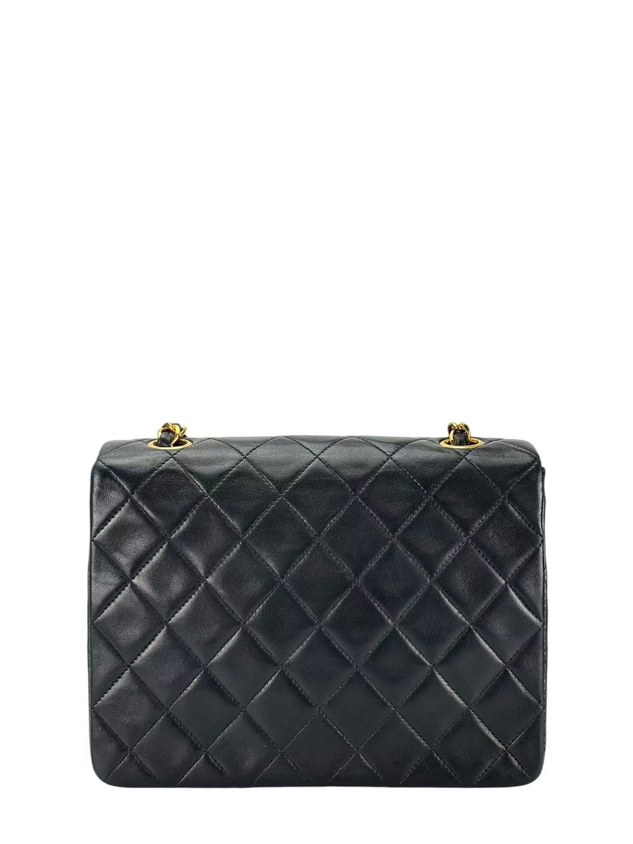 CHANEL - Black Lambskin Mini Classic Square Flap Shoulder Bag 20