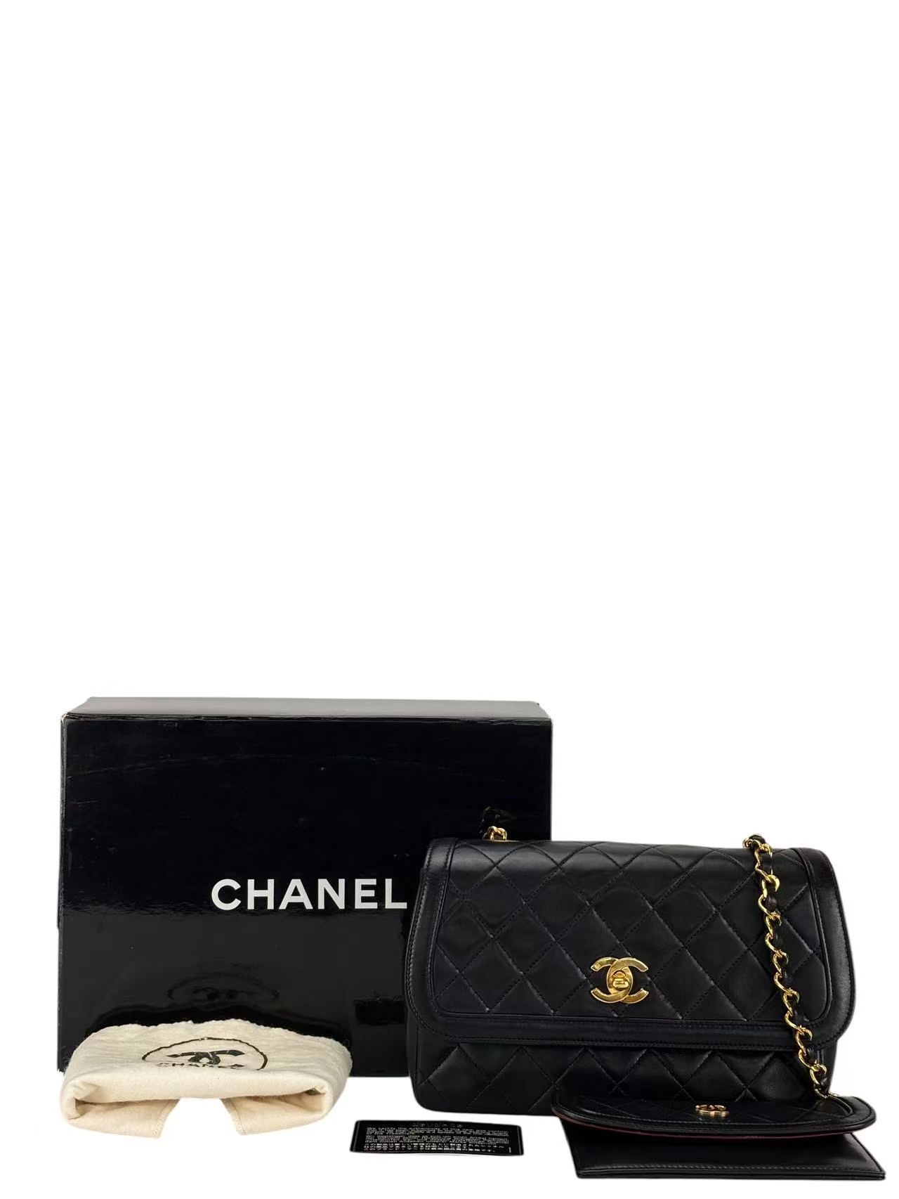 CHANEL - Flap Single Chain Bag Black Lambskin Gold Hardware