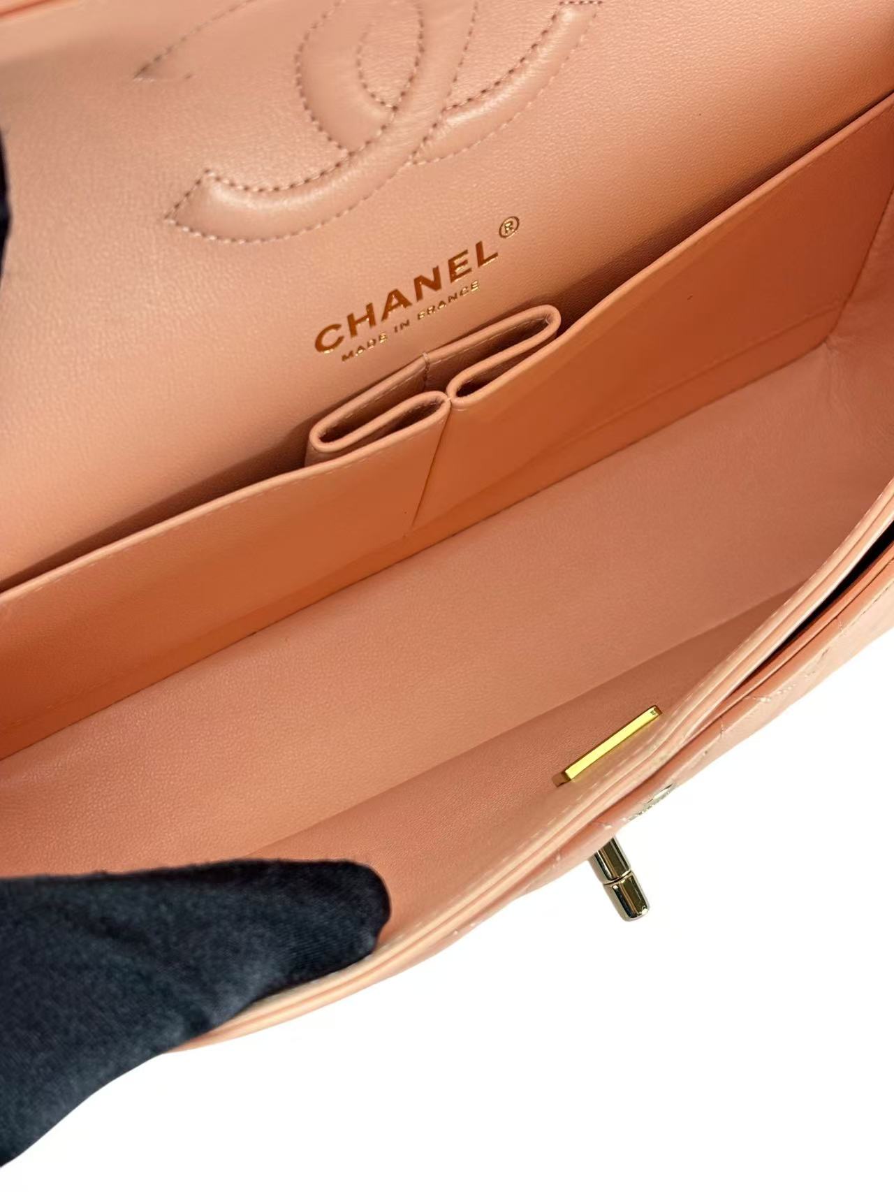 CHANEL - Medium Classic Double Flap Bag Light Orange Lambskin Sliver Hardware (CF25)