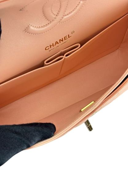 CHANEL - Medium Classic Double Flap Bag Light Orange Lambskin Sliver Hardware (CF25)