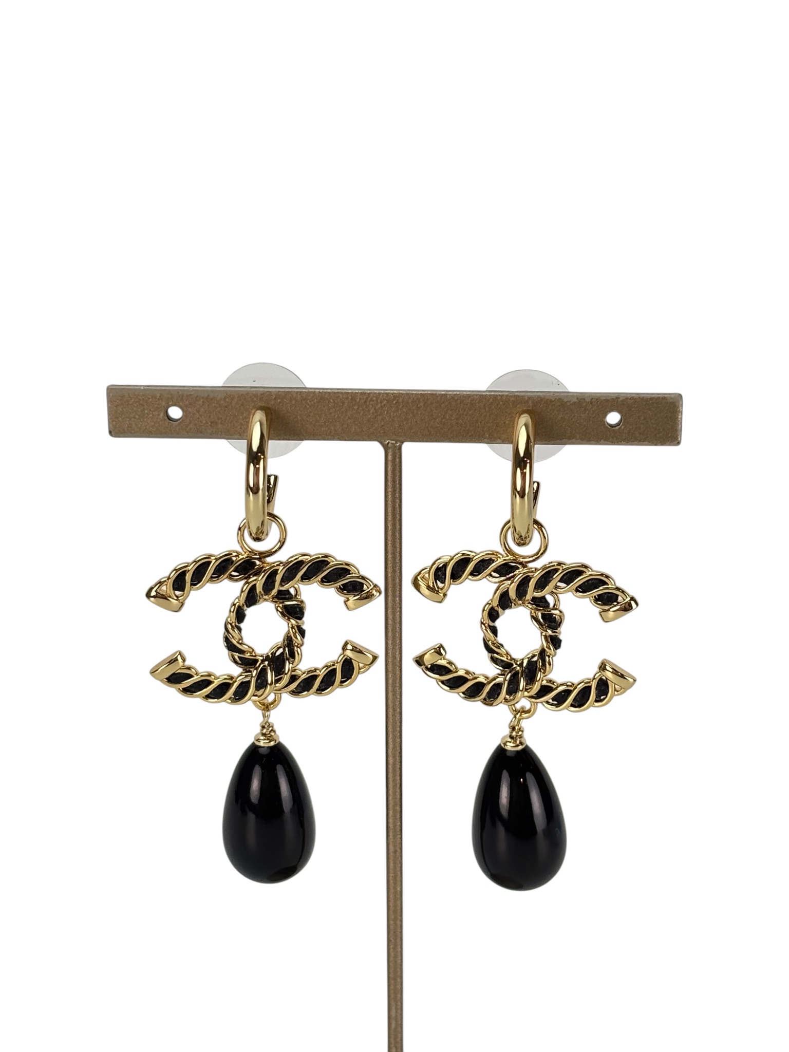 CHANEL - I24K Black Gold CC Teardrop Earrings