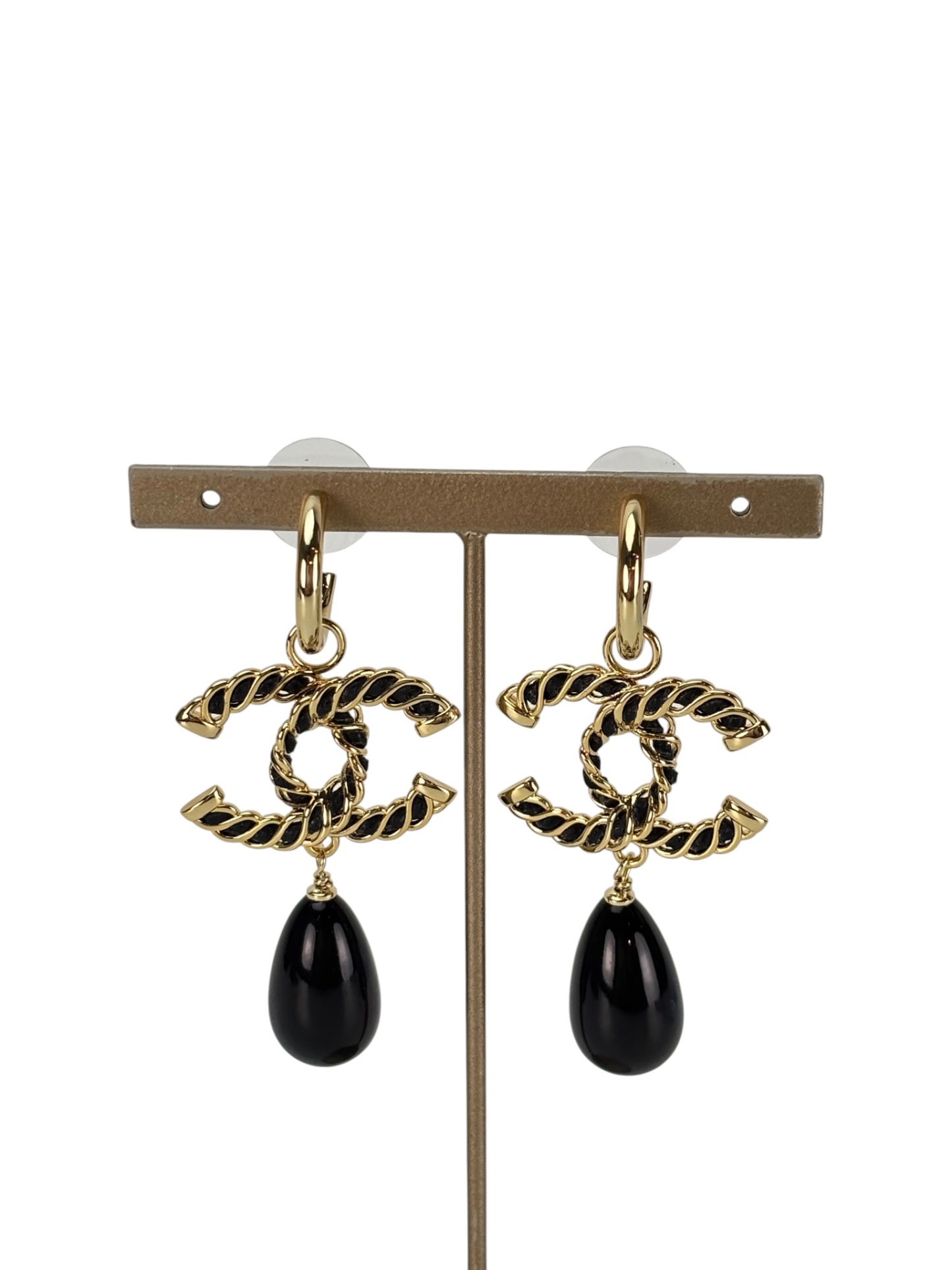 CHANEL - I24K Black Gold CC Teardrop Earrings