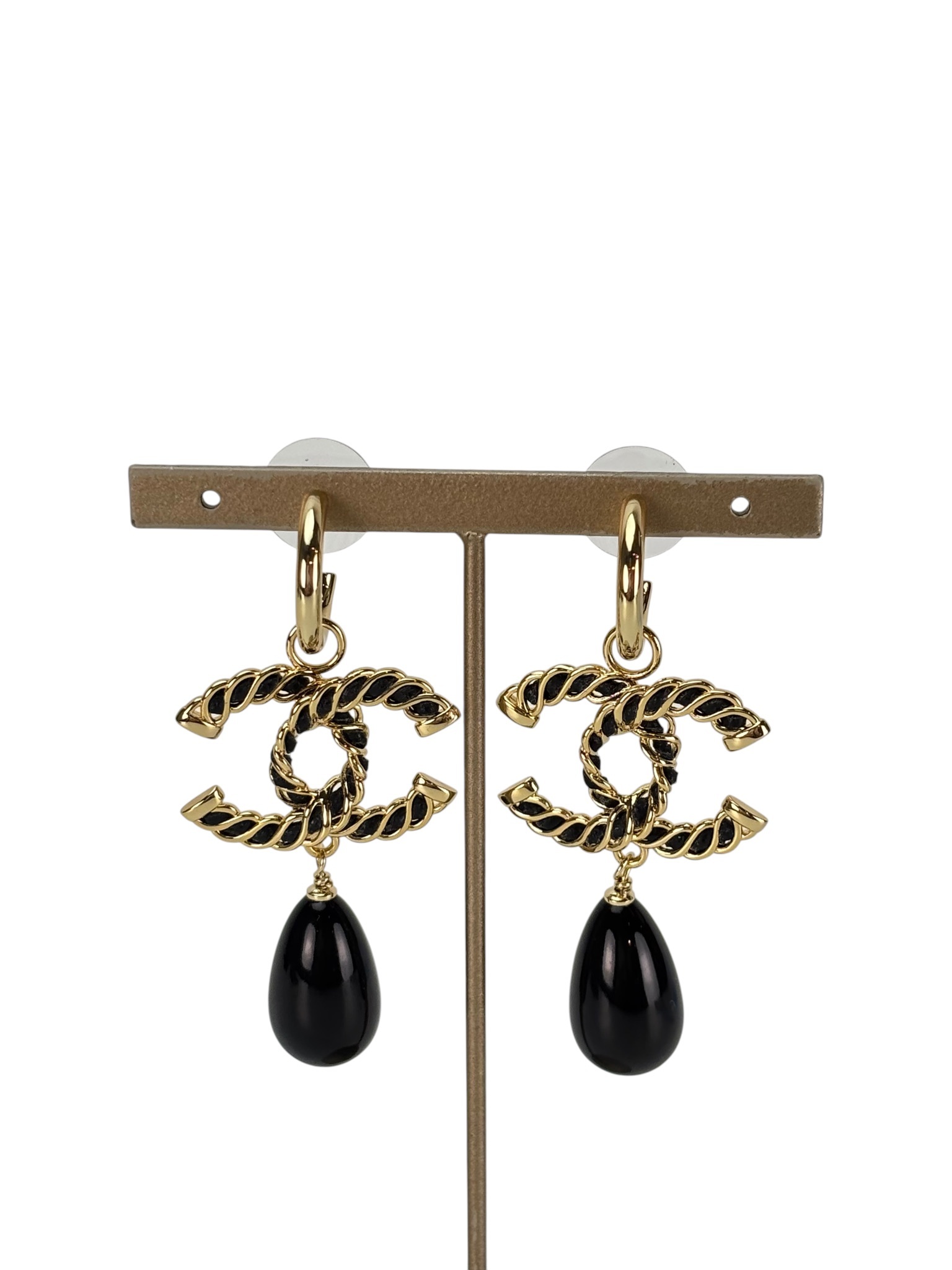 CHANEL - I24K Black Gold CC Teardrop Earrings
