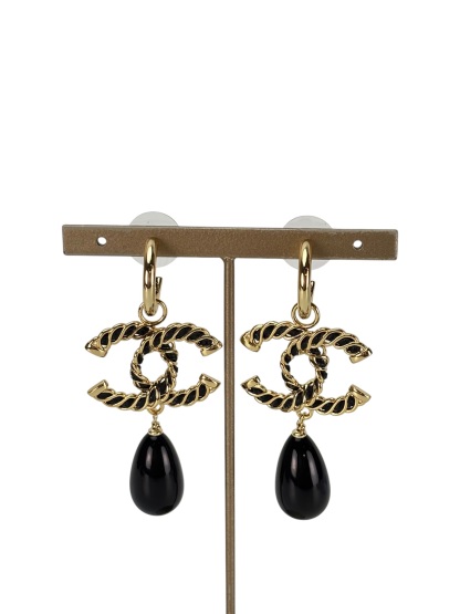 CHANEL - I24K Black Gold CC Teardrop Earrings