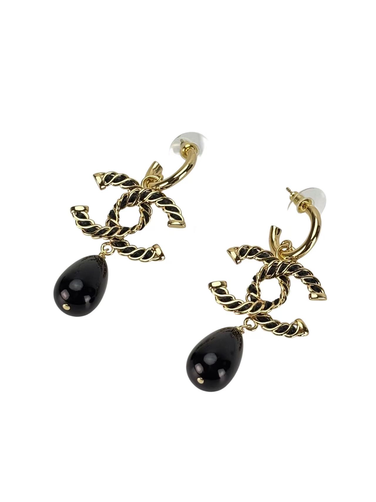 CHANEL - I24K Black Gold CC Teardrop Earrings