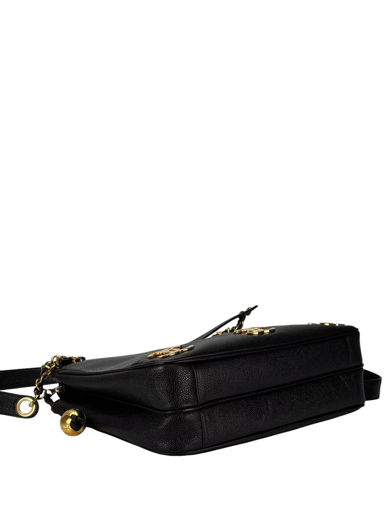 CHANEL - Black Caviar Triple CC Shoulder Tote Bag