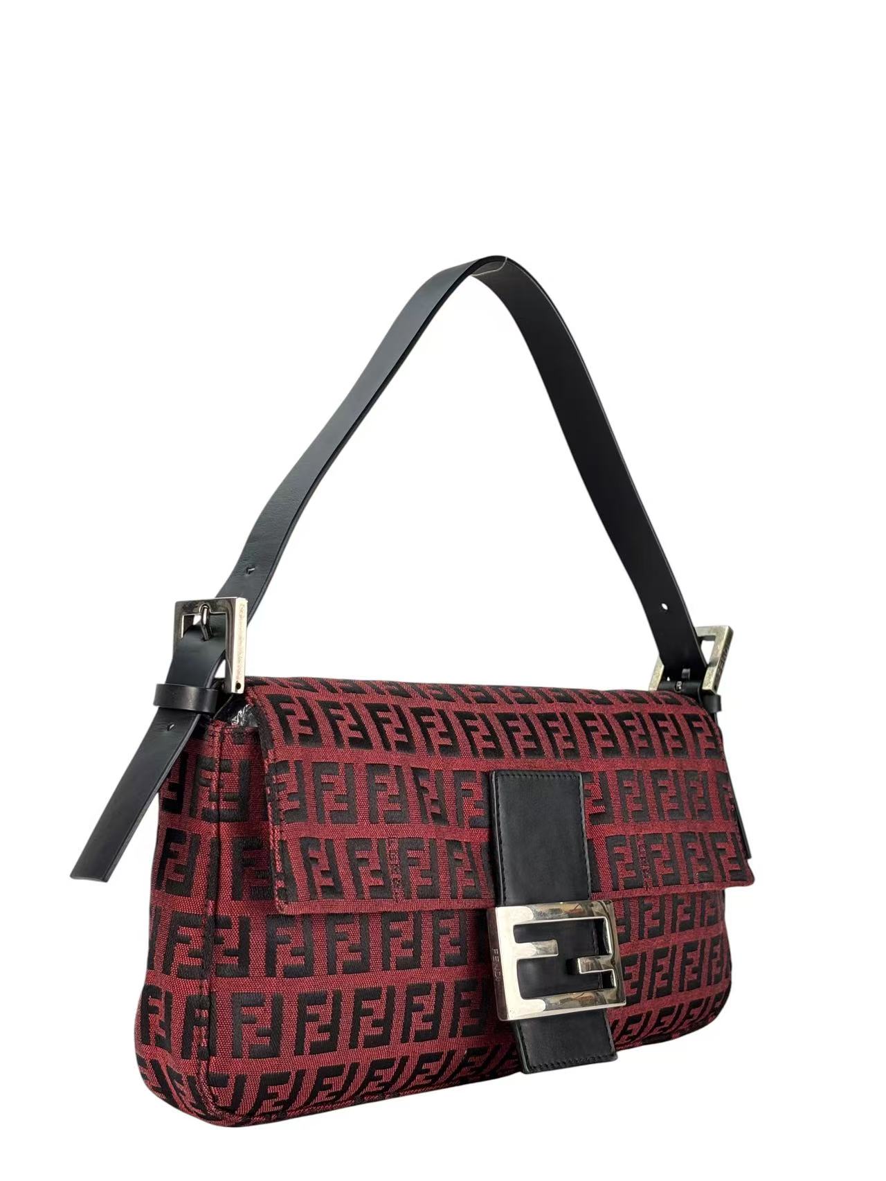 FENDI - Red Zucchino Canvas Baguette Shoulder Bag