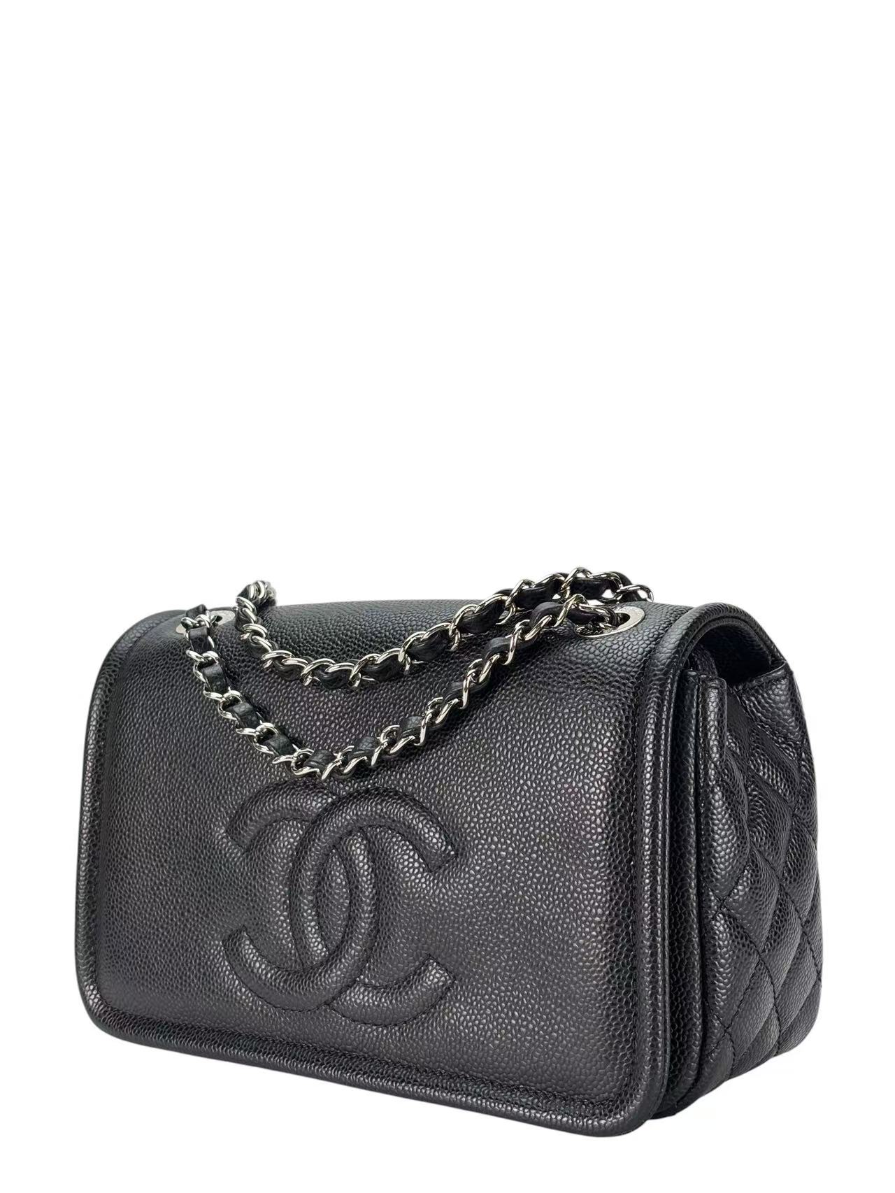 CHANEL - CC Logo Chain Shoulder Bag Black Caviar Sliver Hardware