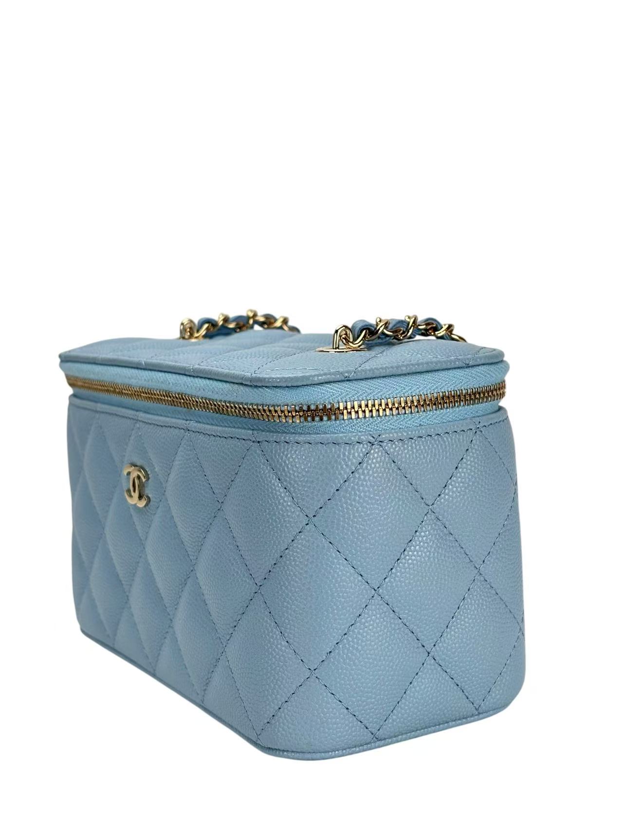 CHANEL - Small Vanity Case With Chain Blue Caviar