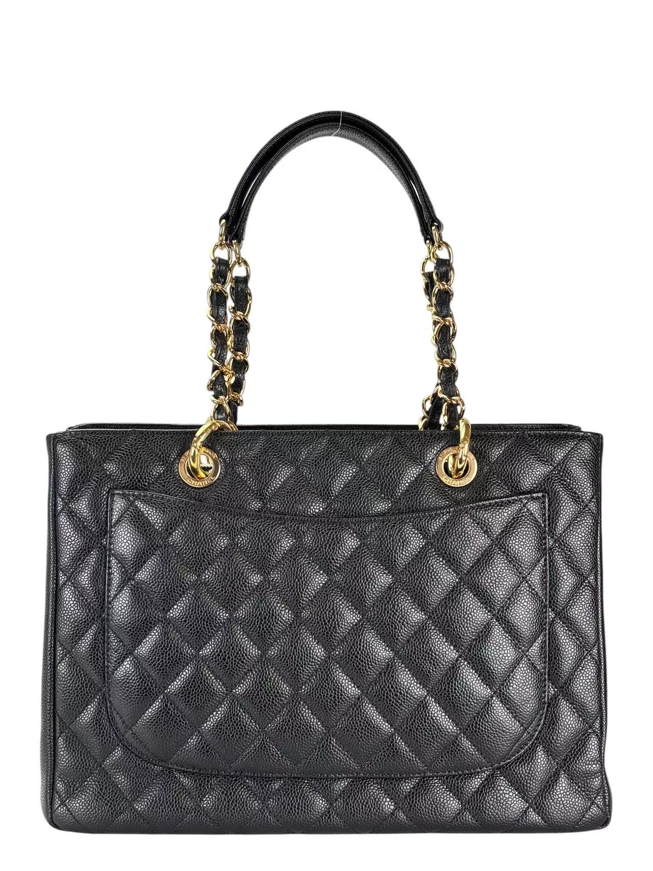 CHANEL - Black Caviar Quilted Grand Shopping Tote GST Gold Hardware