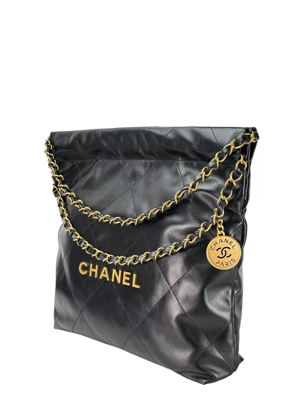 CHANEL - 22 Bag Black Calfskin Gold Hardware Small 