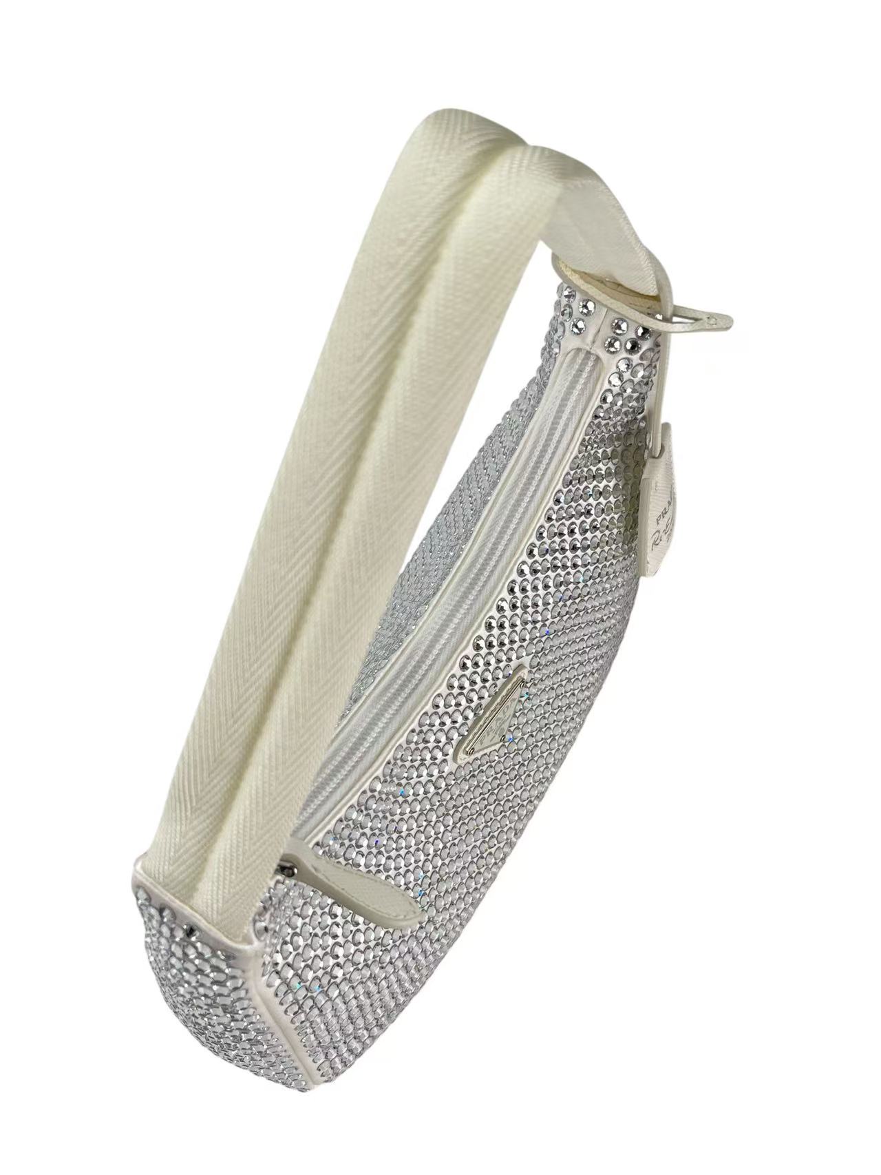 PRADA - White Satin Crystal Hobo Bag