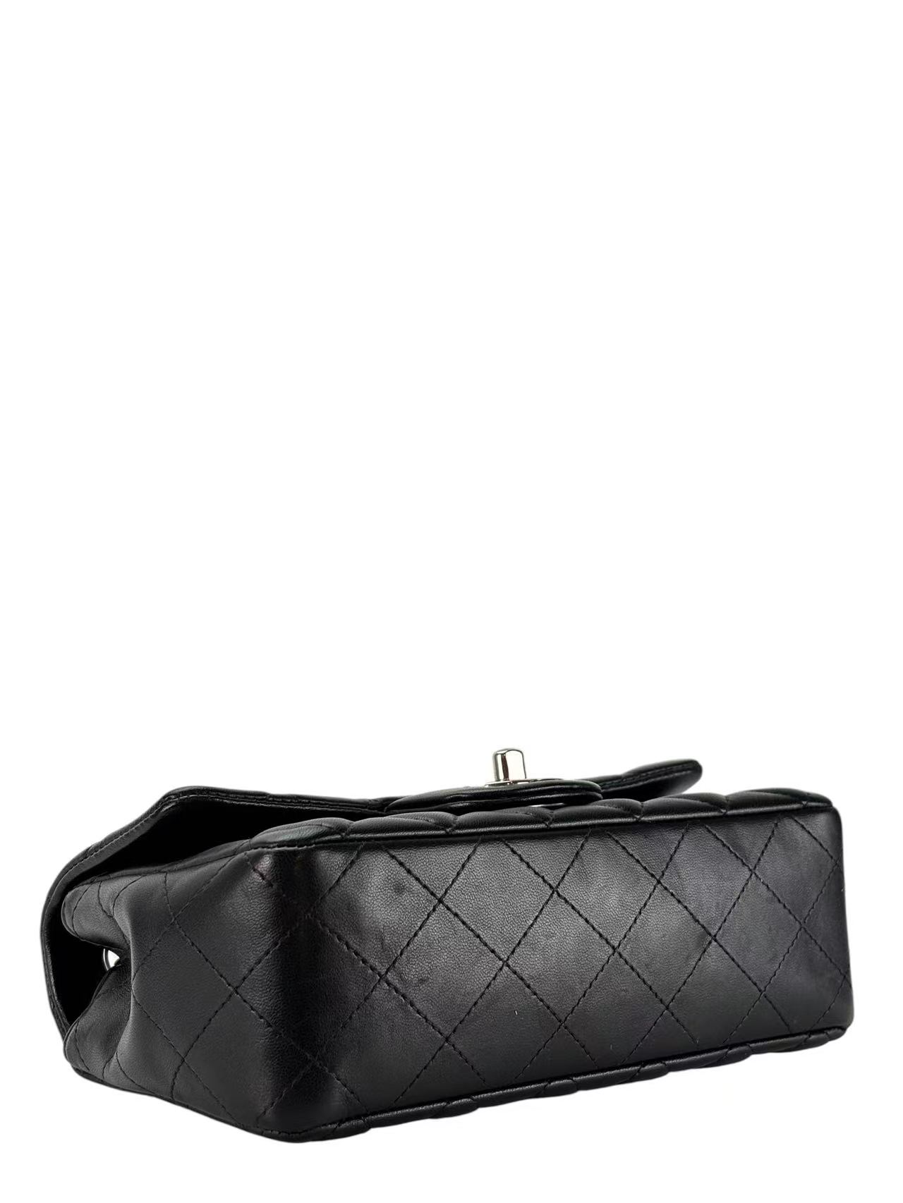 CHANEL - Black Lambskin Mini Classic Flap Bag Silver Hardware