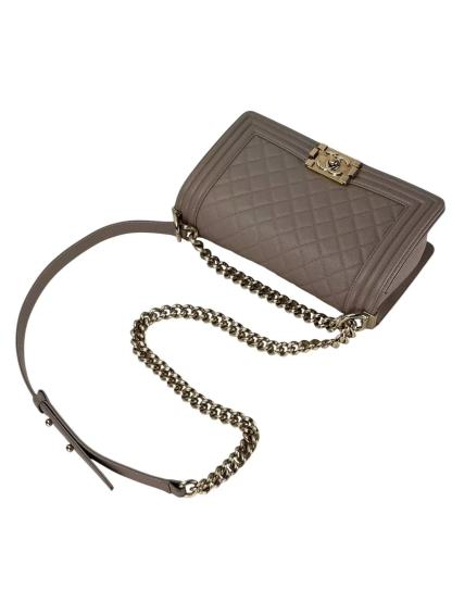 CHANEL - Medium Boy Flap Bag Beige Caviar Metal Gold