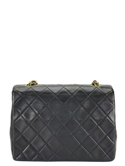 CHANEL - Black Lambskin Mini Classic Square Flap Shoulder Bag 20