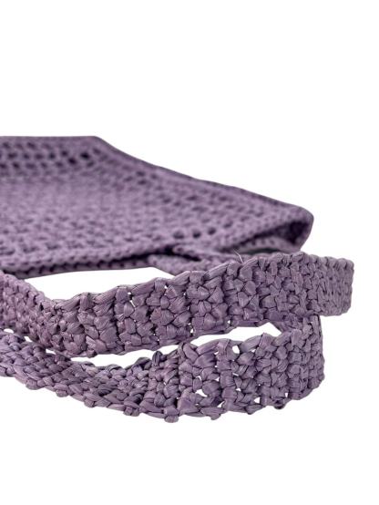 PRADA - Purple Raffia Yarn Effect Crochet Logo Embroidered Tote Bag Lilium