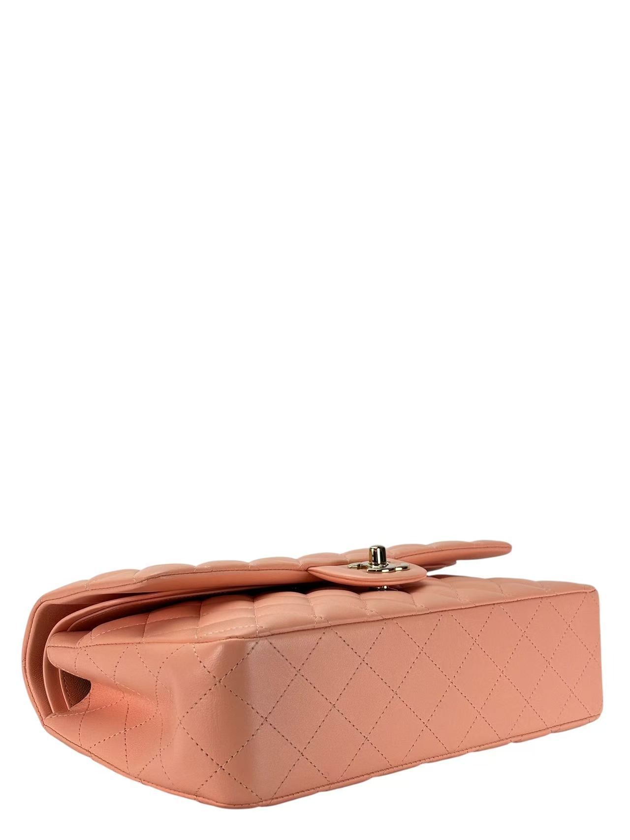 CHANEL - Medium Classic Double Flap Bag Light Orange Lambskin Sliver Hardware (CF25)