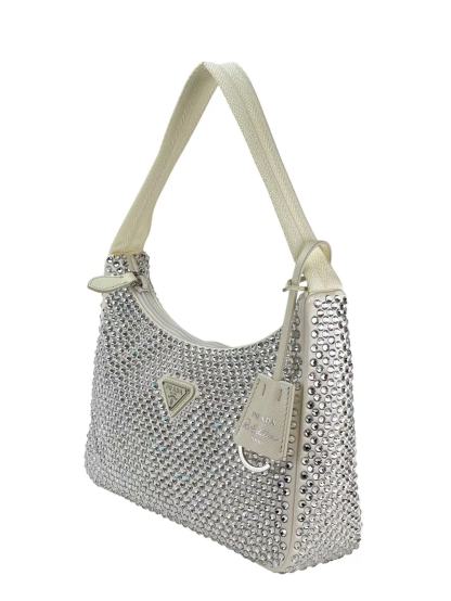 PRADA - White Satin Crystal Hobo Bag