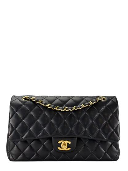 CHANEL - Medium Classic Double Flap Bag Black Lambskin Gold Hardware (CF25)