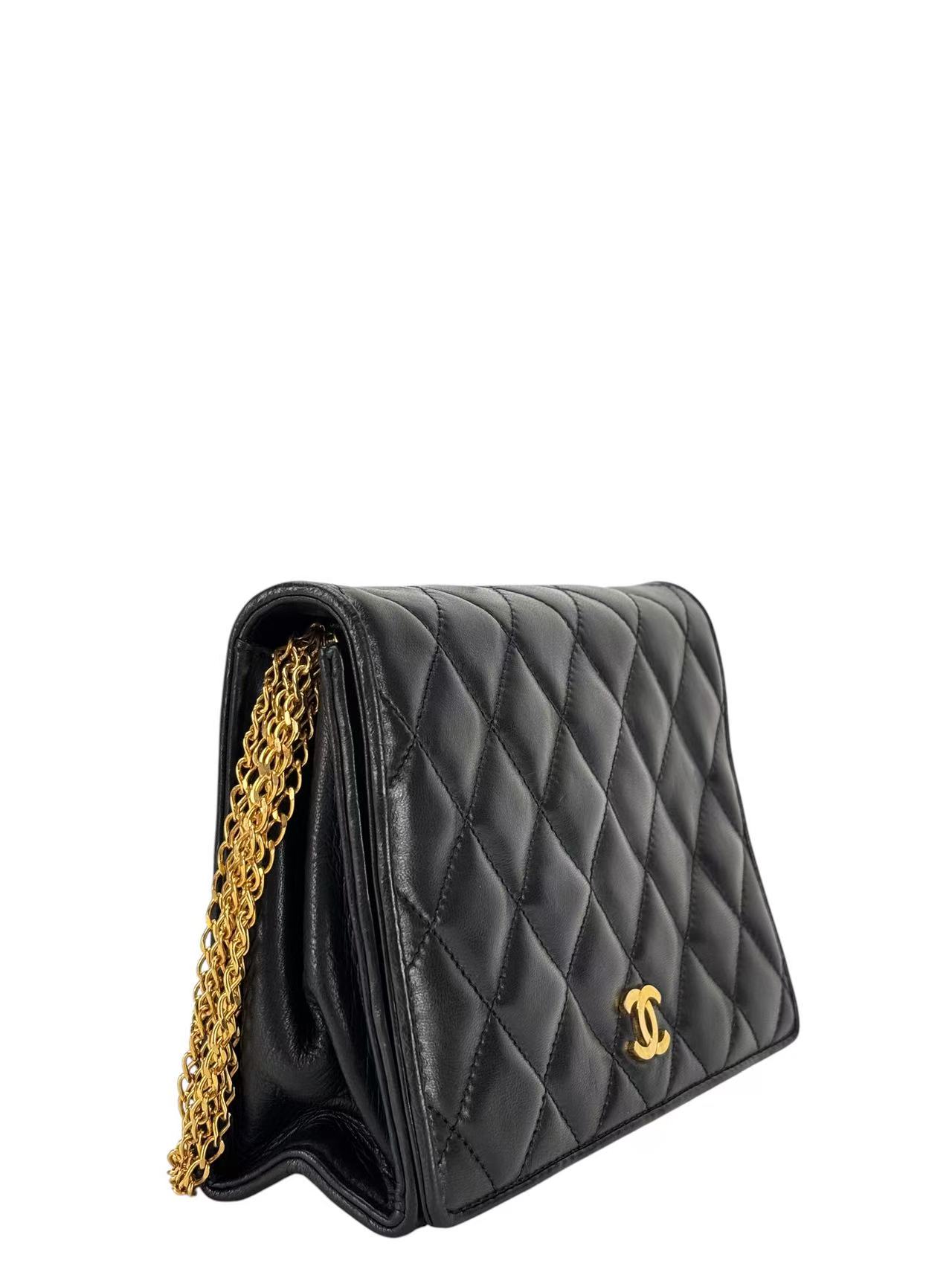 CHANEL - Full Flap Shoulder Bag Black Lambskin Gold Hardware