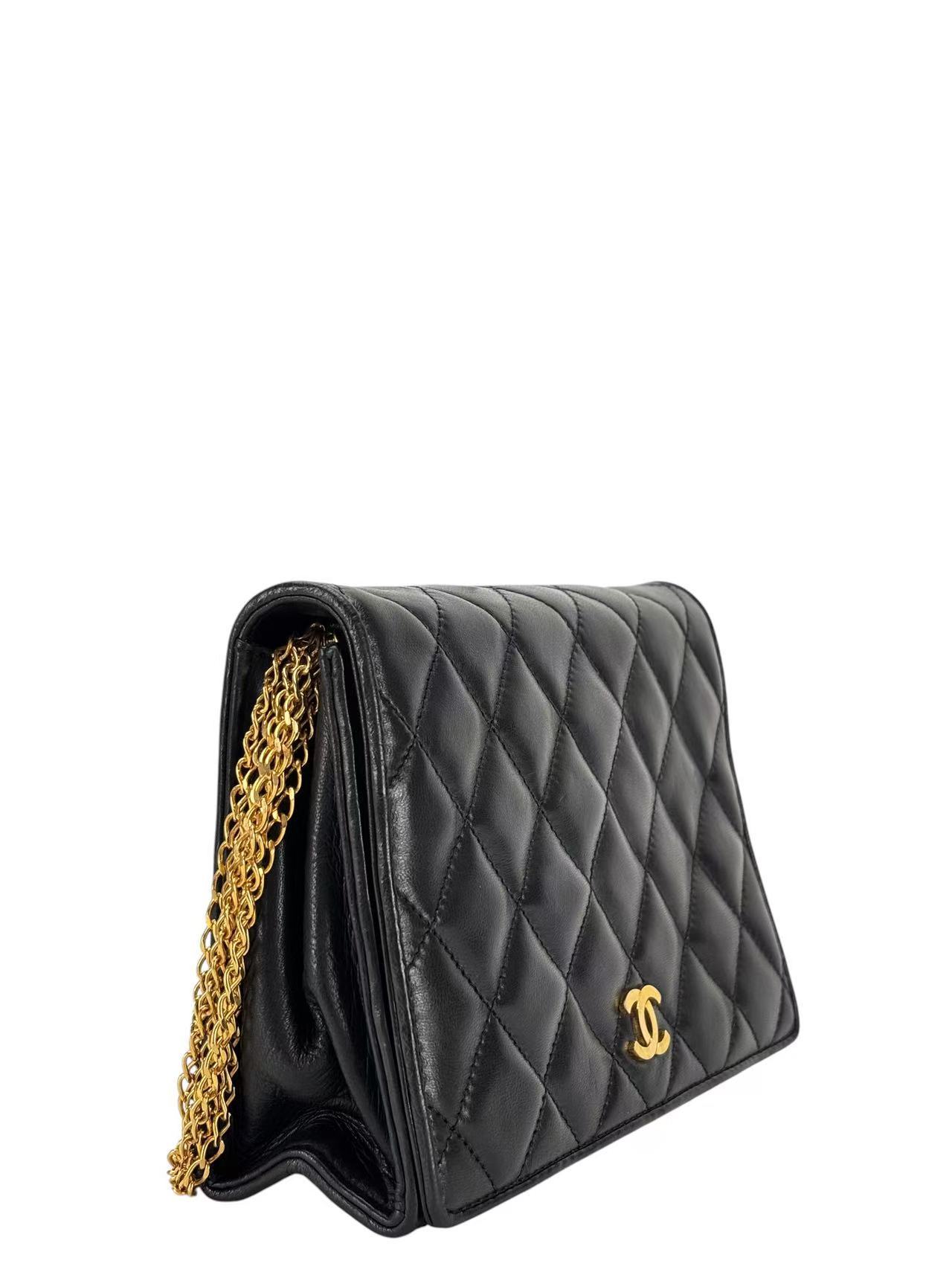 CHANEL - Full Flap Shoulder Bag Black Lambskin Gold Hardware