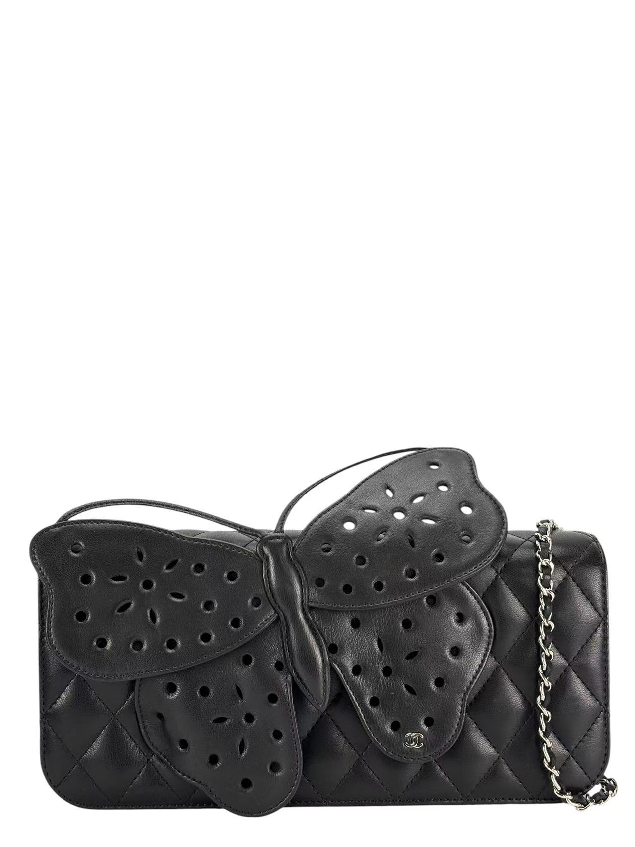 CHANEL - Matelasse Chain Shoulder Bag Butterfly Black Lambskin Sliver Hardware