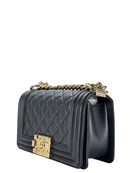 CHANEL - Small Boy Flap Bag Black Caviar Metal Gold